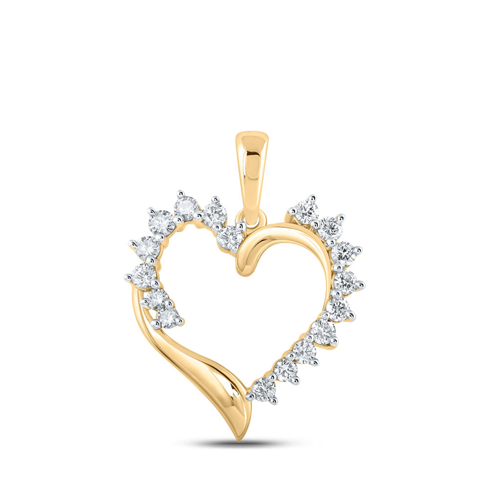 10K Yellow Or White Or Rose Gold Womens Round Diamond Heart Pendant