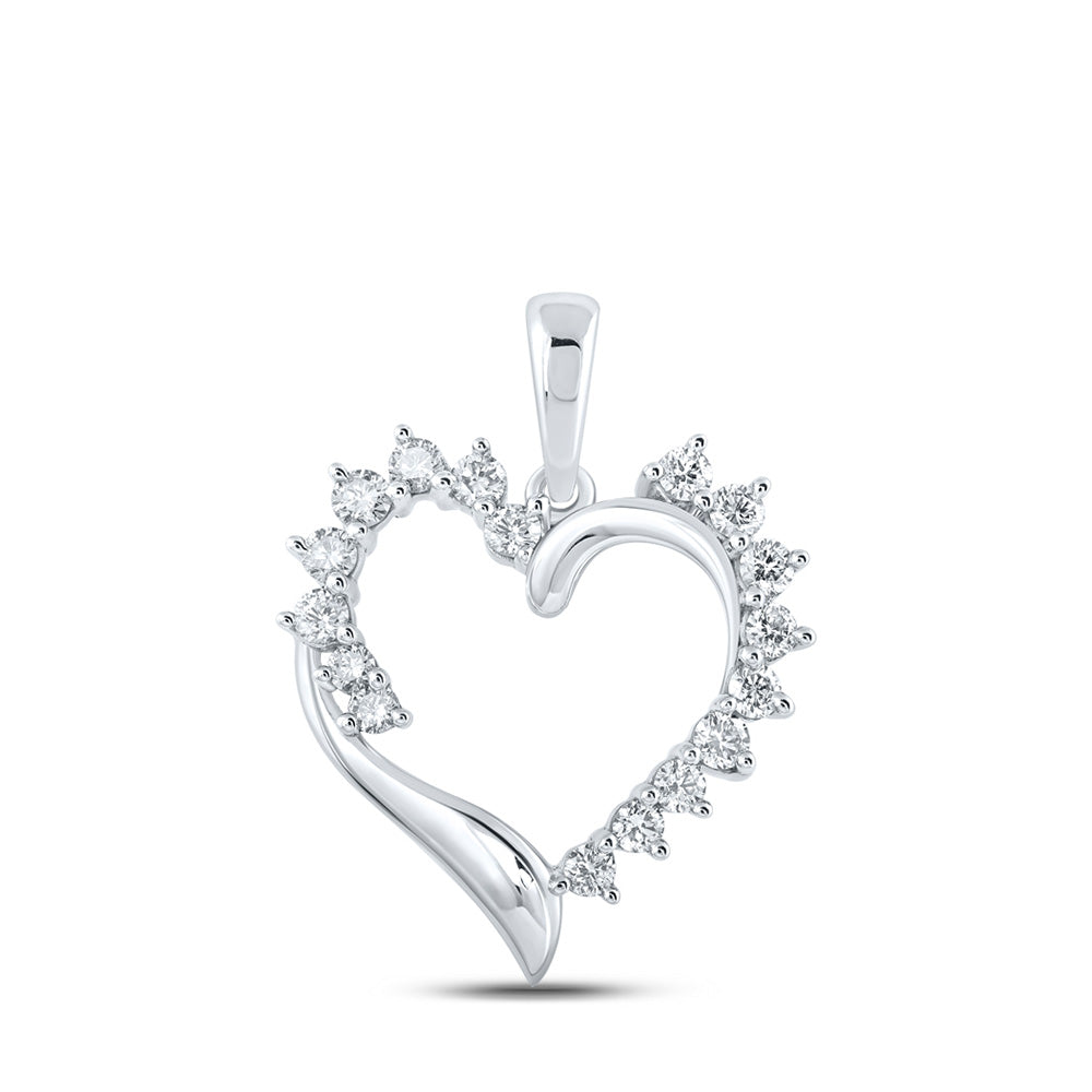 10K Yellow Or White Or Rose Gold Womens Round Diamond Heart Pendant