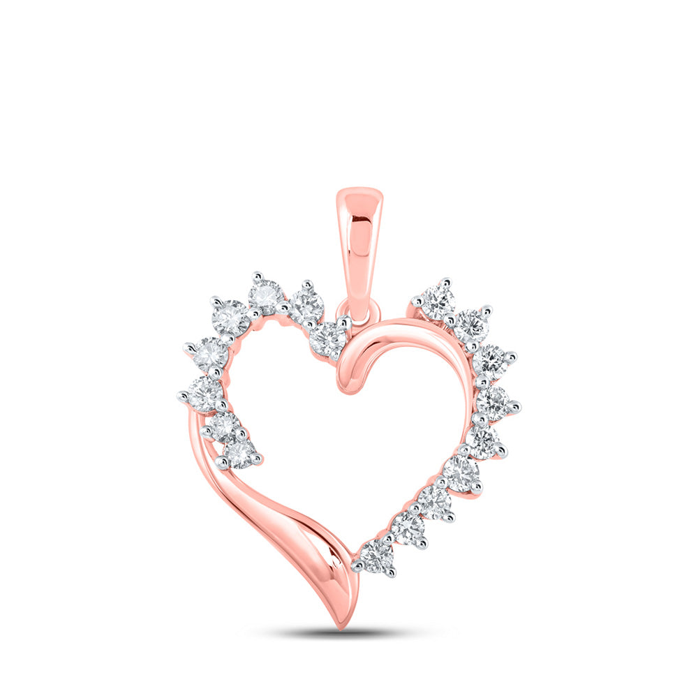 10K Yellow Or White Or Rose Gold Womens Round Diamond Heart Pendant