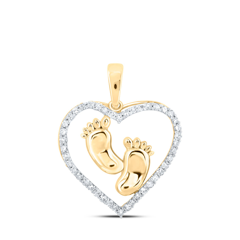 10K Yellow Or White Or Rose Gold Womens Round Diamond Footsteps Heart Pendant