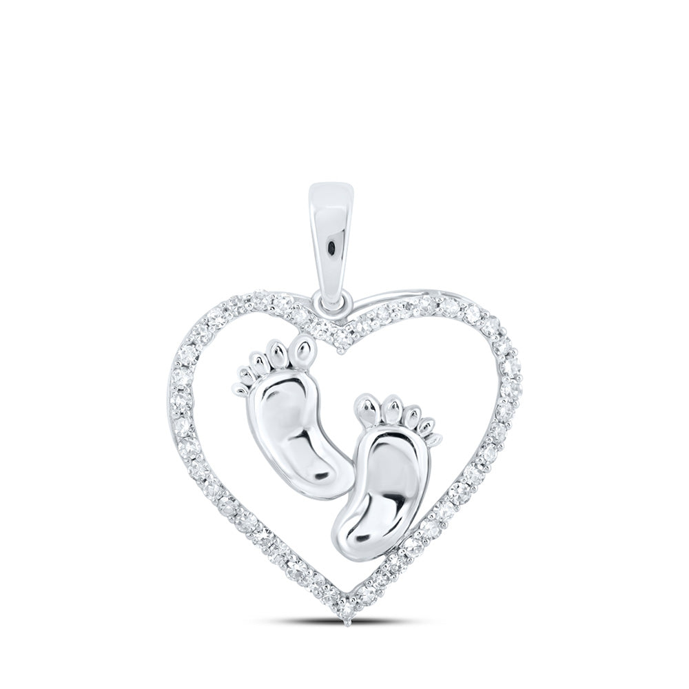 10K Yellow Or White Or Rose Gold Womens Round Diamond Footsteps Heart Pendant