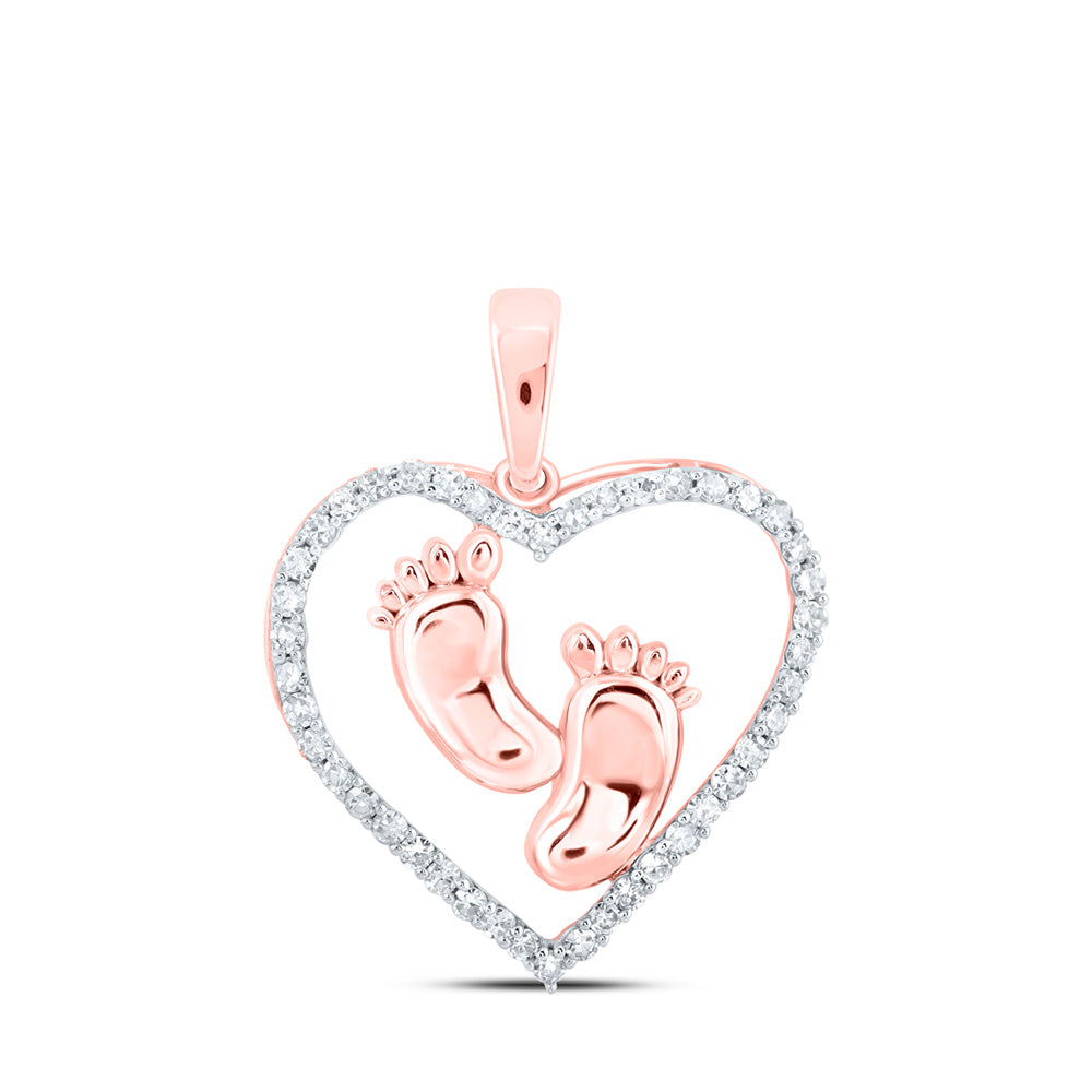 10K Yellow Or White Or Rose Gold Womens Round Diamond Footsteps Heart Pendant