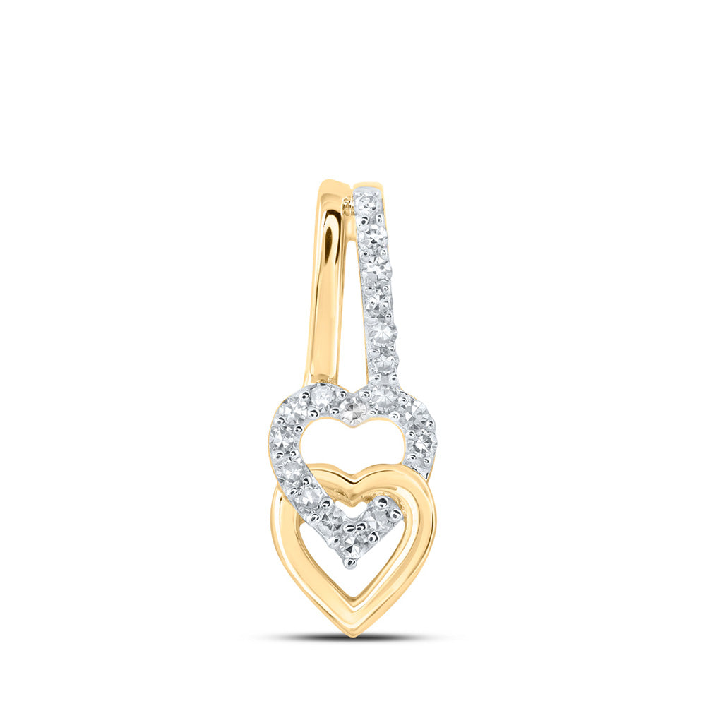 10K Yellow Gold Womens Round Diamond Heart Pendant 1/10 Cttw