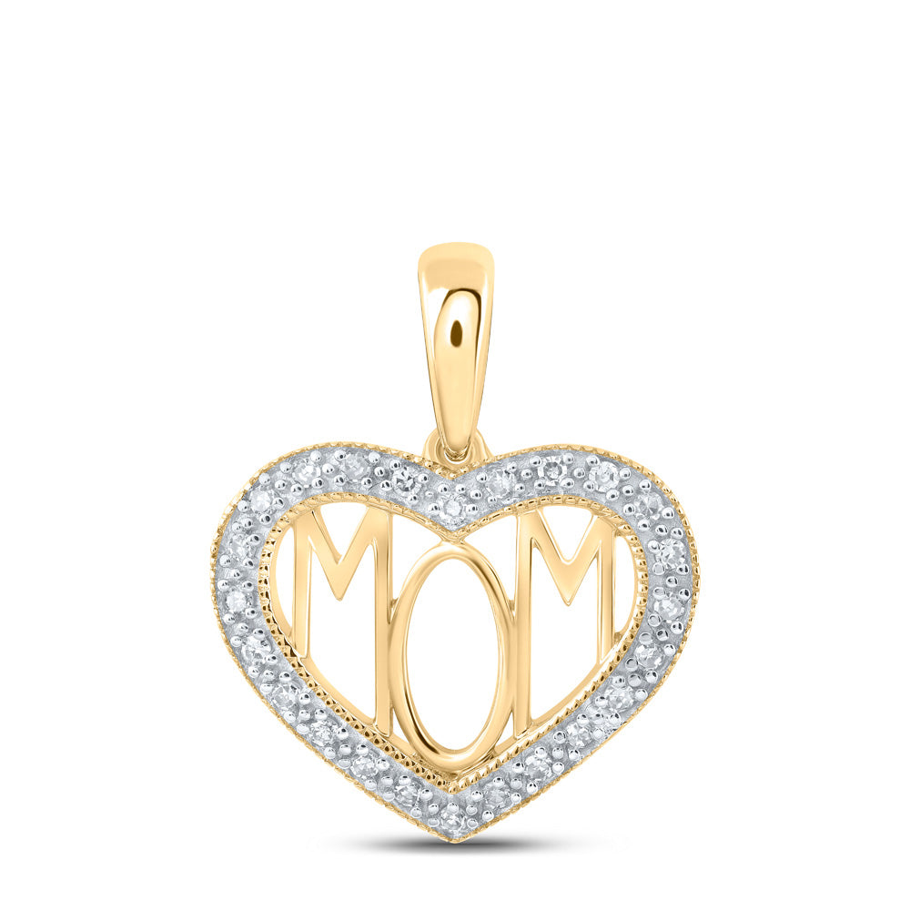 10K Yellow Or White Or Rose Gold Womens Round Diamond Mom Heart Pendant