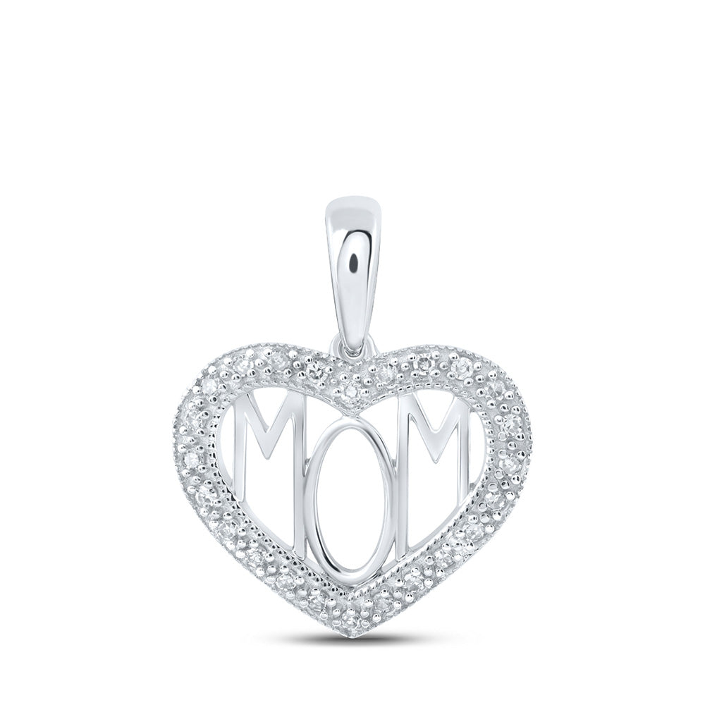 10K Yellow Or White Or Rose Gold Womens Round Diamond Mom Heart Pendant