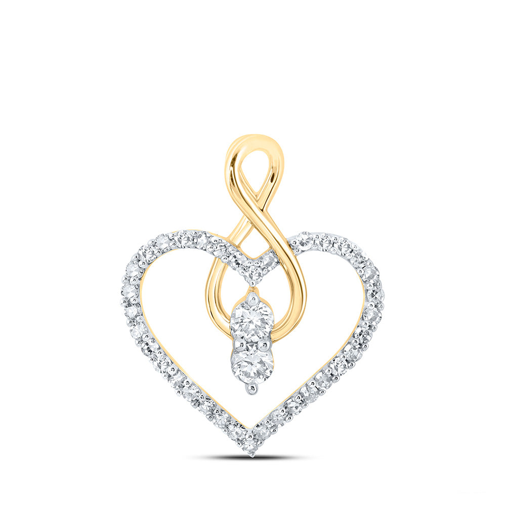 10K Yellow Or White Or Rose Gold Womens Round Diamond Heart Pendant
