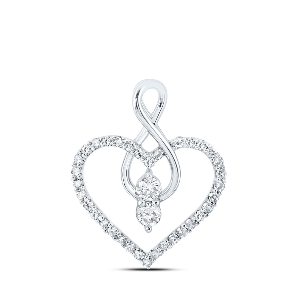 10K Yellow Or White Or Rose Gold Womens Round Diamond Heart Pendant