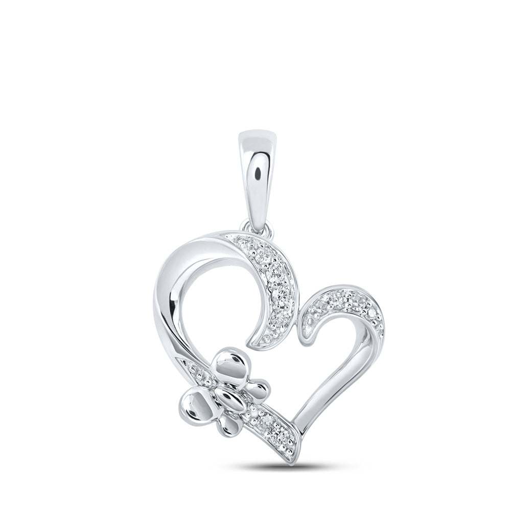 10K Yellow Or White Or Rose Gold Womens Round Diamond Butterfly Heart Pendant