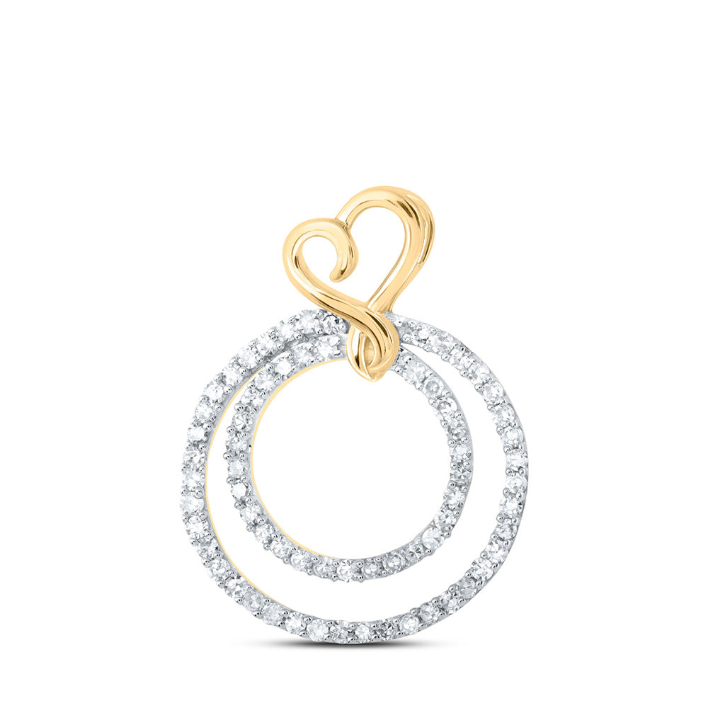 10K Yellow Or White Or Rose Gold Womens Round Diamond Circle Heart Pendant