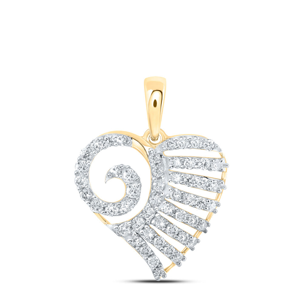 10K White Or Yellow Gold Womens Round Diamond Heart Pendant