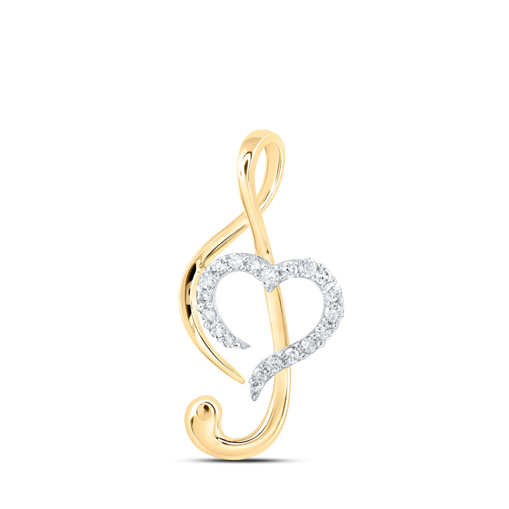 10K White Or Yellow Gold Womens Round Diamond Treble Heart Pendant