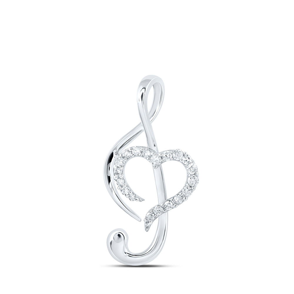 10K White Or Yellow Gold Womens Round Diamond Treble Heart Pendant