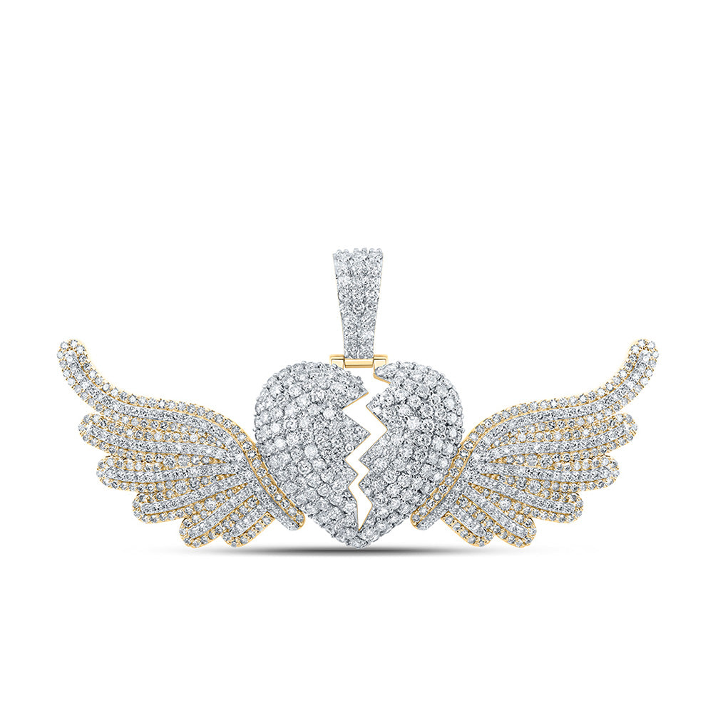 10K Yellow Gold Mens Round Diamond Wing Broken Charm Pendant 5-3/8 Cttw