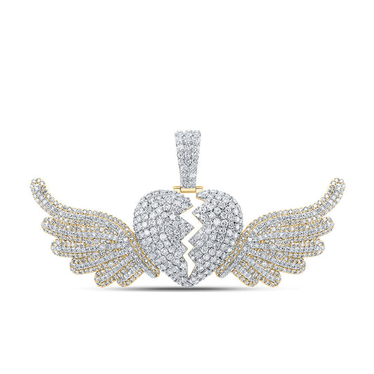 10K Yellow Gold Mens Round Diamond Wing Broken Charm Pendant 5-3/8 Cttw