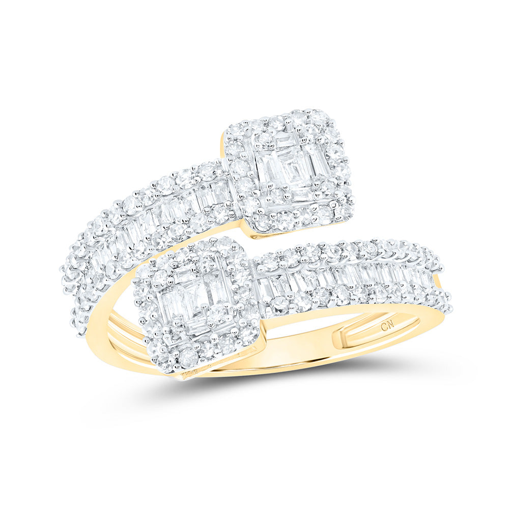 10K Yellow Or Rose Or White Gold Womens Baguette Diamond Bypass Cuff Band Ring 1 Cttw, Womens Size: 5-10