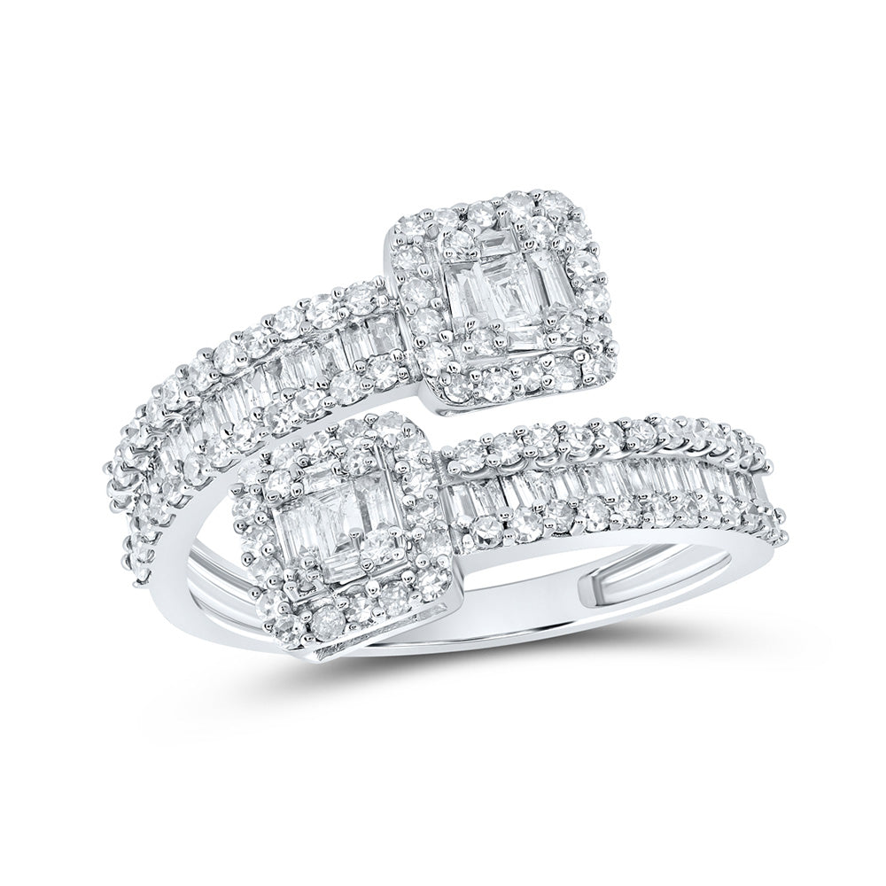 10K Yellow Or Rose Or White Gold Womens Baguette Diamond Bypass Cuff Band Ring 1 Cttw, Womens Size: 5-10