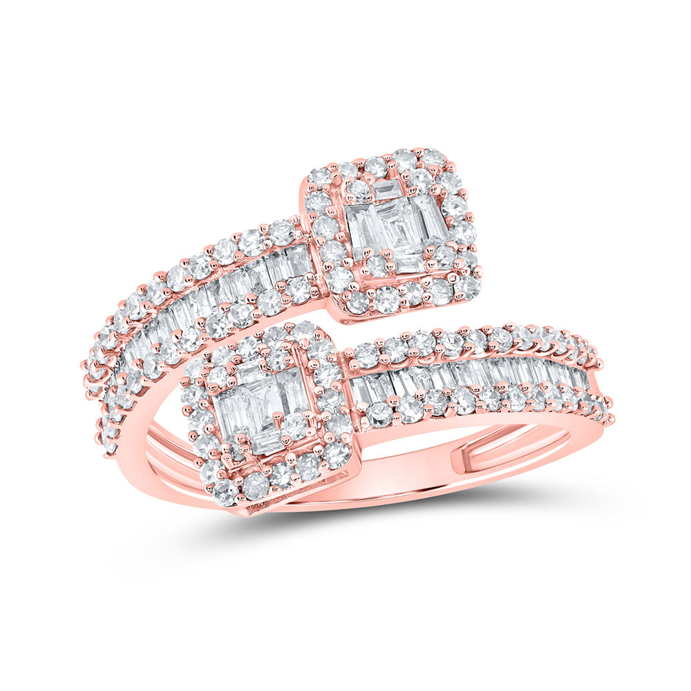 10K Yellow Or Rose Or White Gold Womens Baguette Diamond Bypass Cuff Band Ring 1 Cttw, Womens Size: 5-10