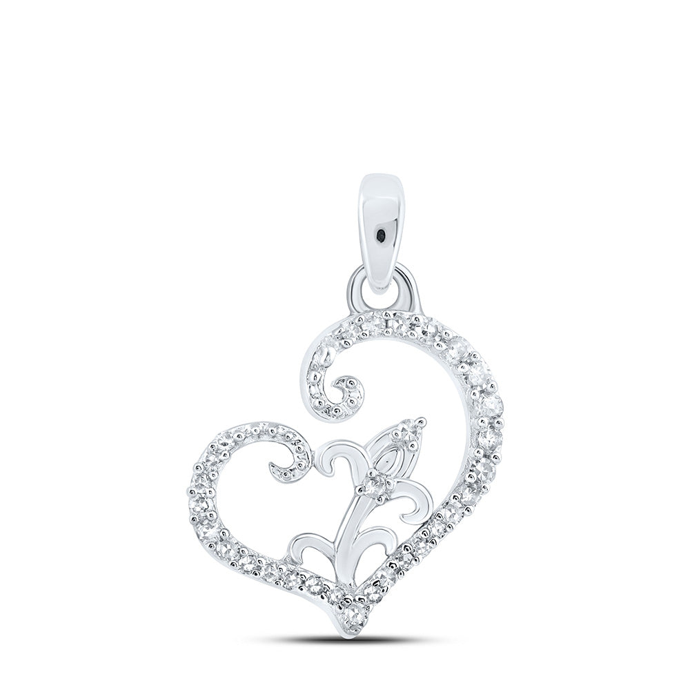 10K Yellow Or White Or Rose Gold Womens Round Diamond Heart Pendant