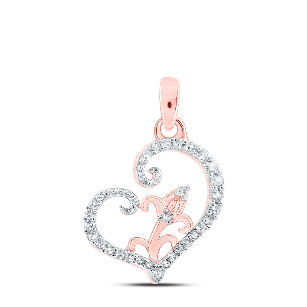 10K Yellow Or White Or Rose Gold Womens Round Diamond Heart Pendant