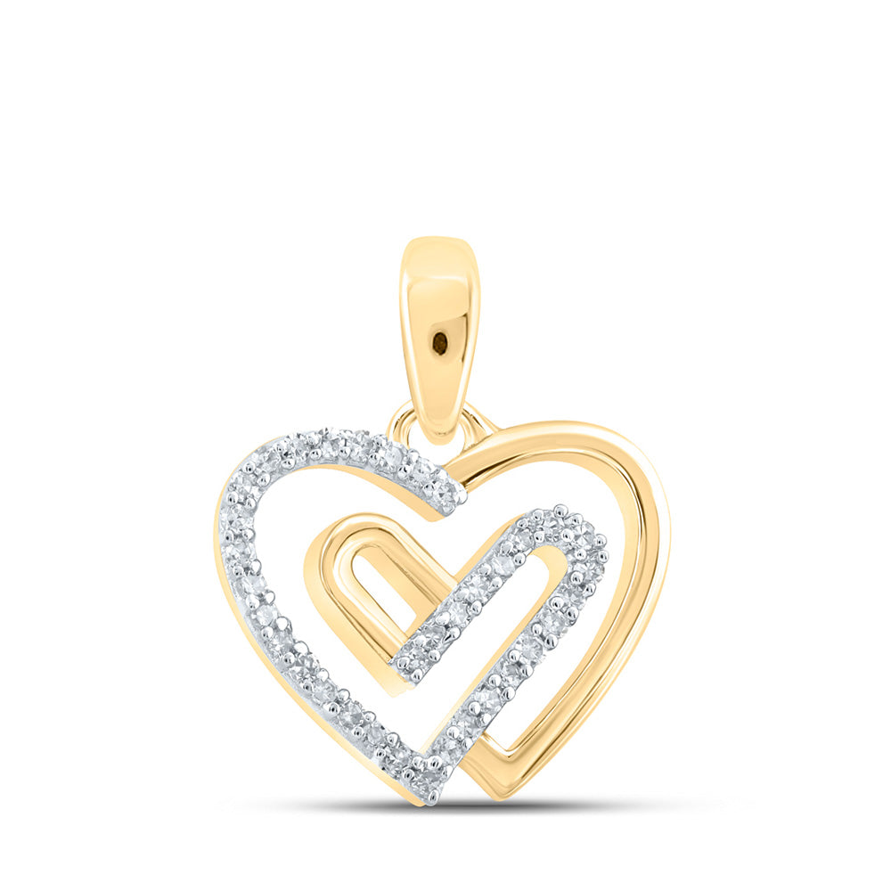 10K Yellow Gold Womens Round Diamond Heart Pendant 1/12 Cttw