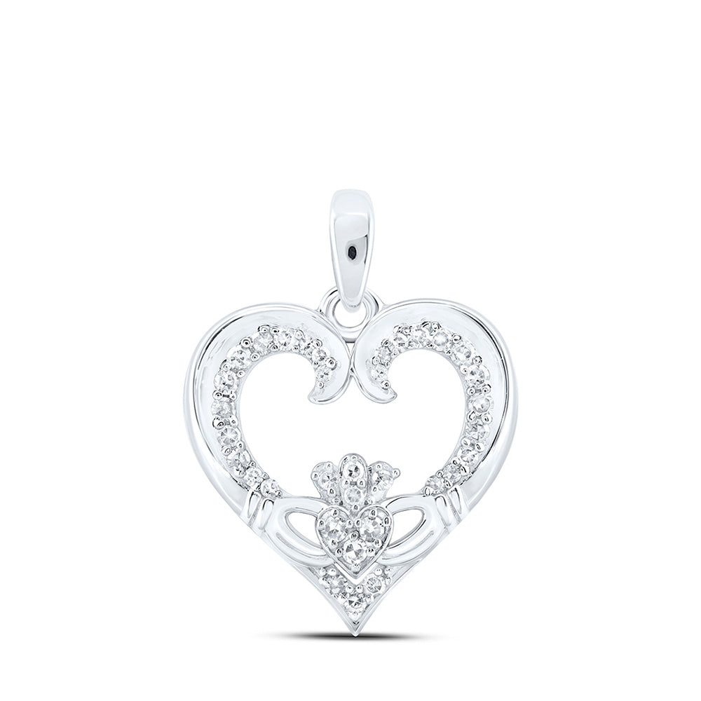10K Yellow Or White Or Rose Gold Womens Round Diamond Claddagh Heart Pendant