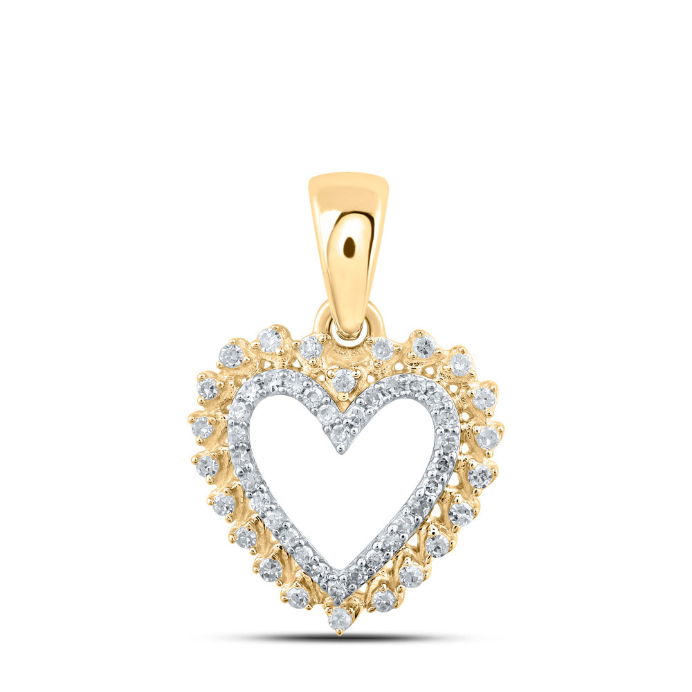 10K Yellow Or White Or Rose Gold Womens Round Diamond Heart Pendant