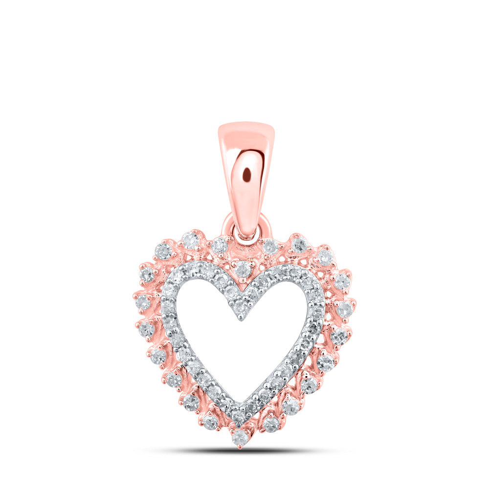 10K Yellow Or White Or Rose Gold Womens Round Diamond Heart Pendant