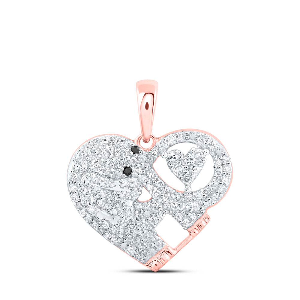10K Yellow Or White Or Rose Gold Womens Round Diamond Elephant Heart Pendant