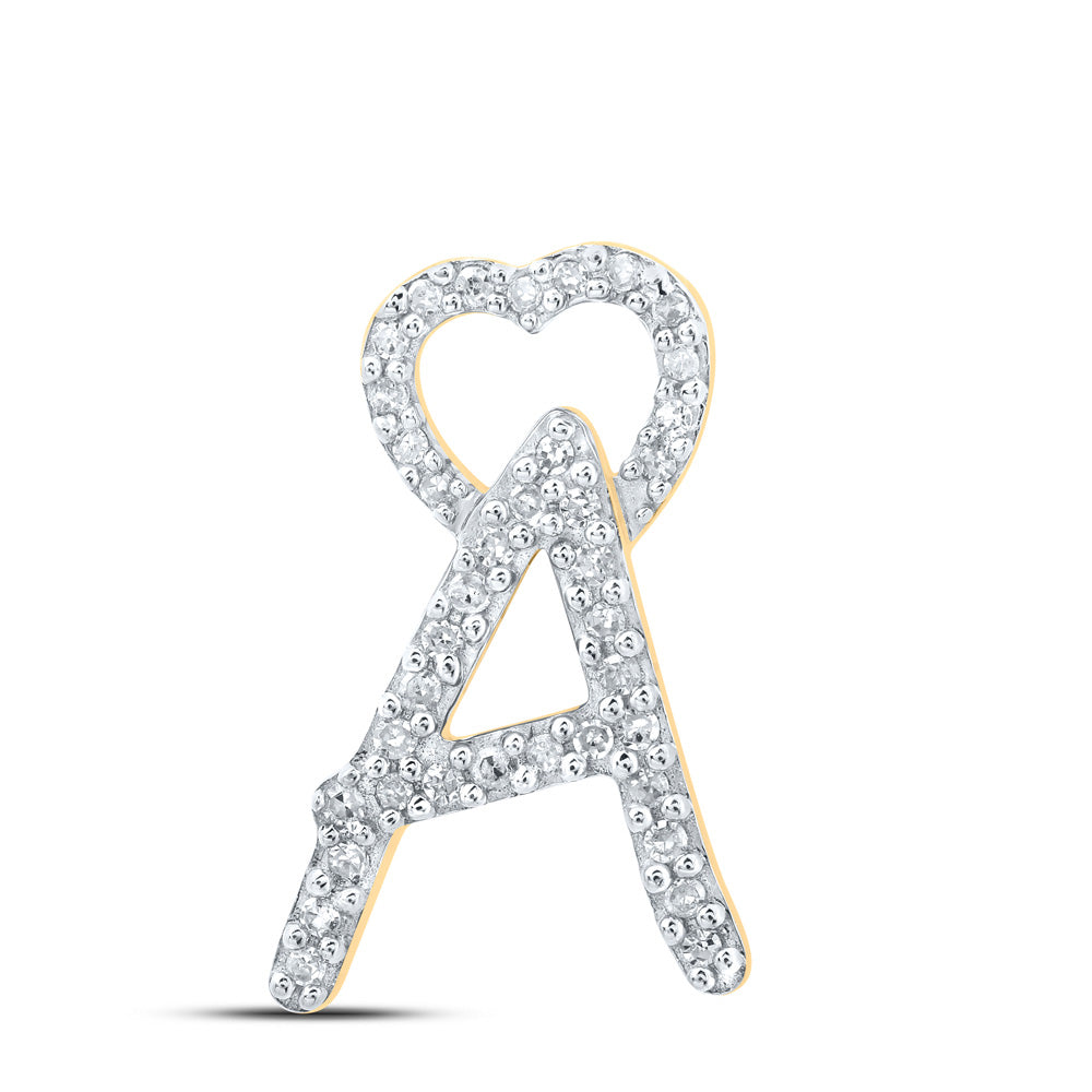 10K Yellow Gold Womens Round Diamond Heart Letter Pendant