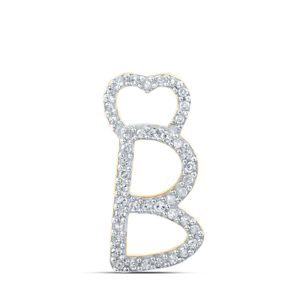 10K Yellow Gold Womens Round Diamond Heart Letter Pendant