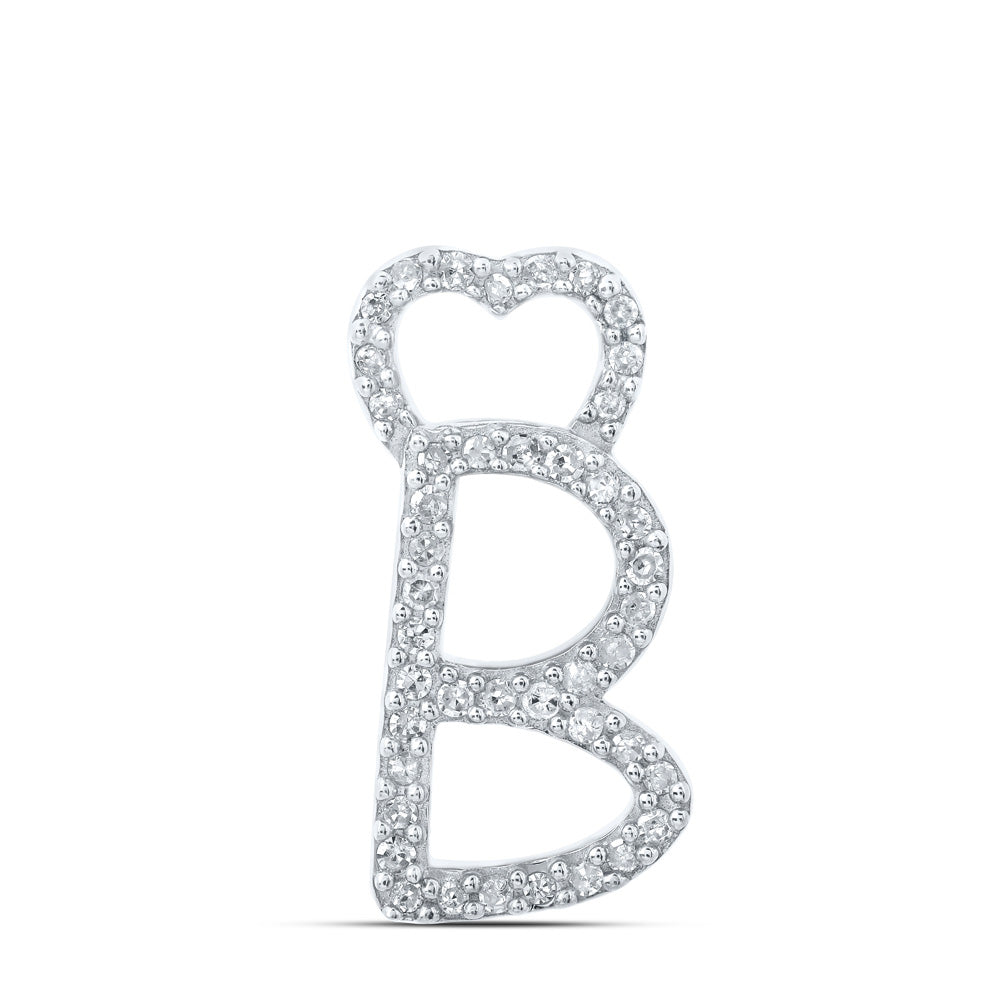 10K White Gold Womens Round Diamond Heart Letter Pendant