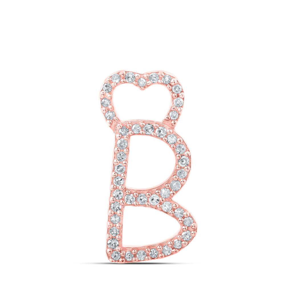 10K Rose Gold Womens Round Diamond Heart Letter Pendant