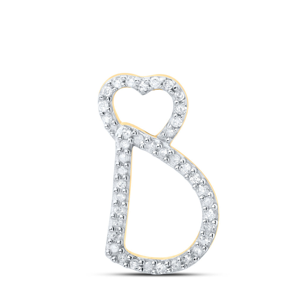 10K Yellow Gold Womens Round Diamond Heart Letter Pendant