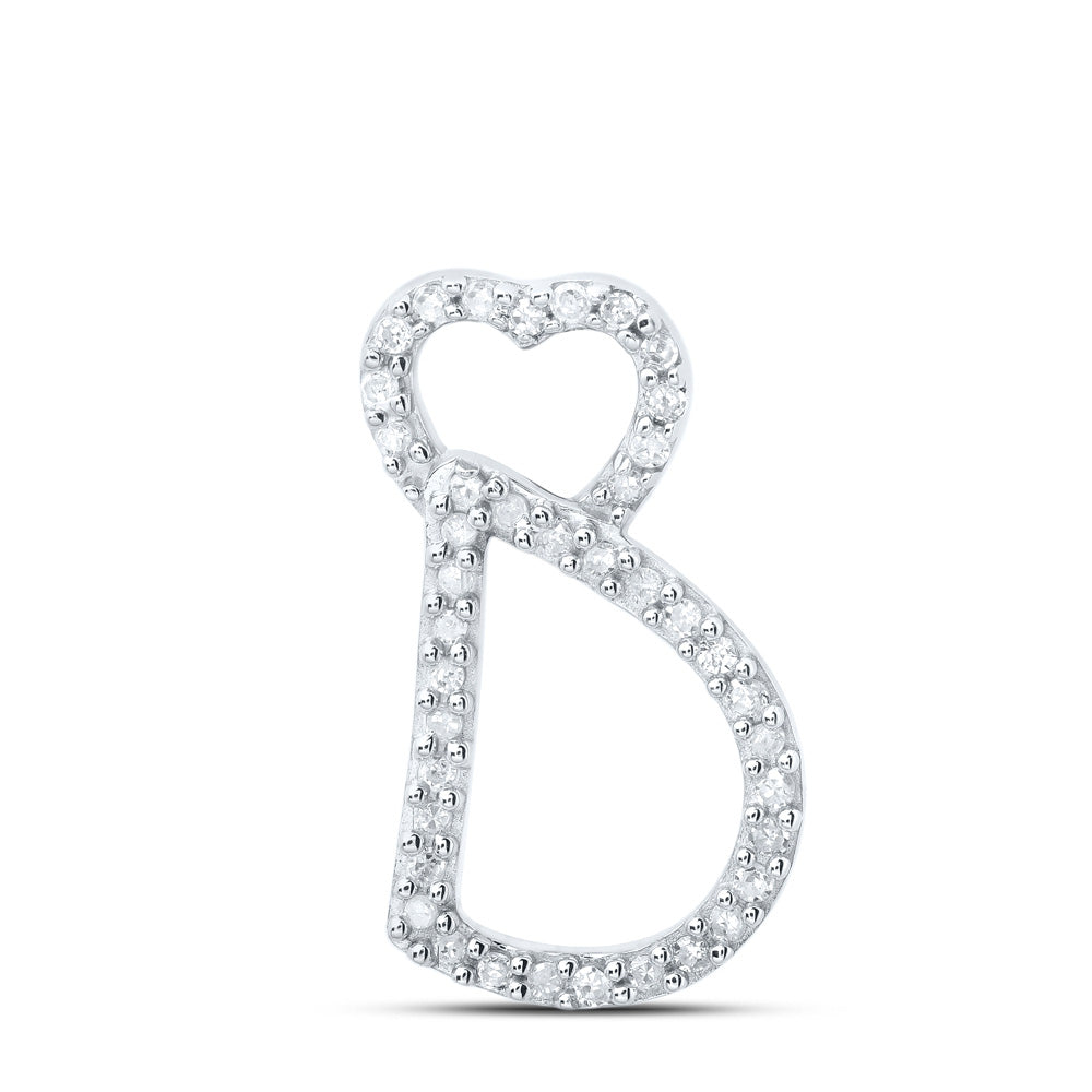 10K White Gold Womens Round Diamond Heart Letter Pendant