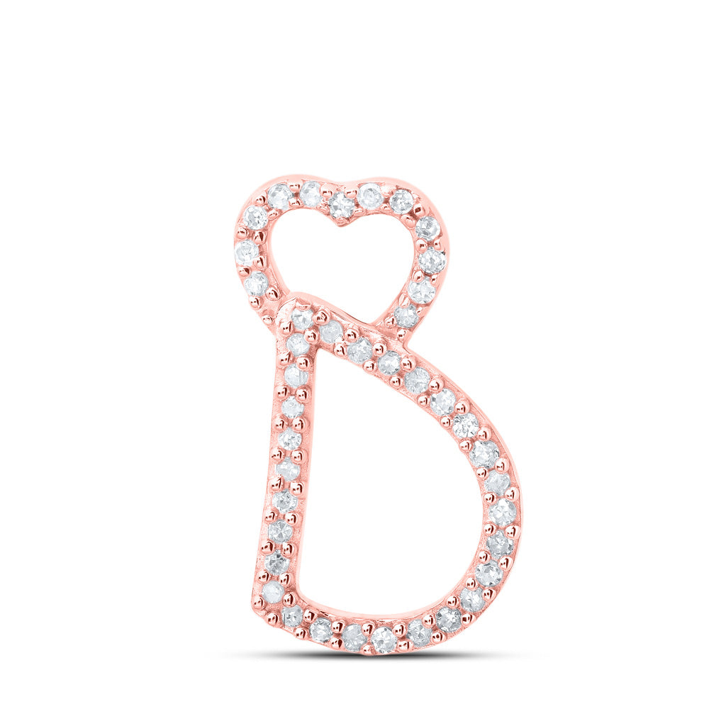 10K Rose Gold Womens Round Diamond Heart Letter Pendant