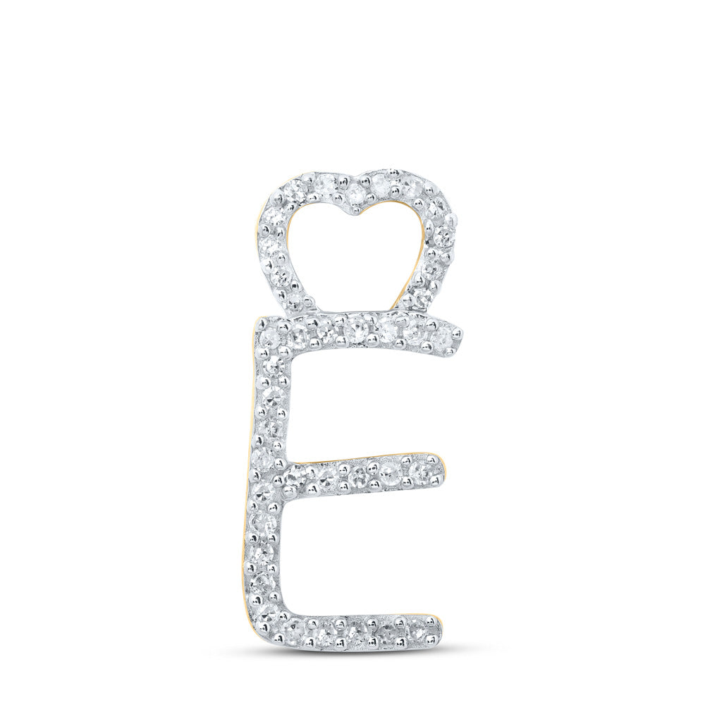 10K Yellow Gold Womens Round Diamond Heart Letter Pendant