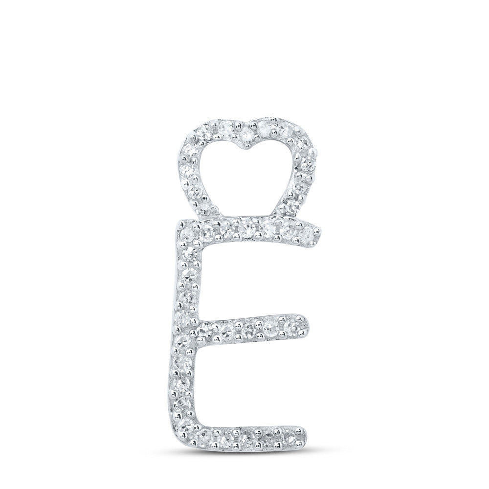 10K White Gold Womens Round Diamond Heart Letter Pendant