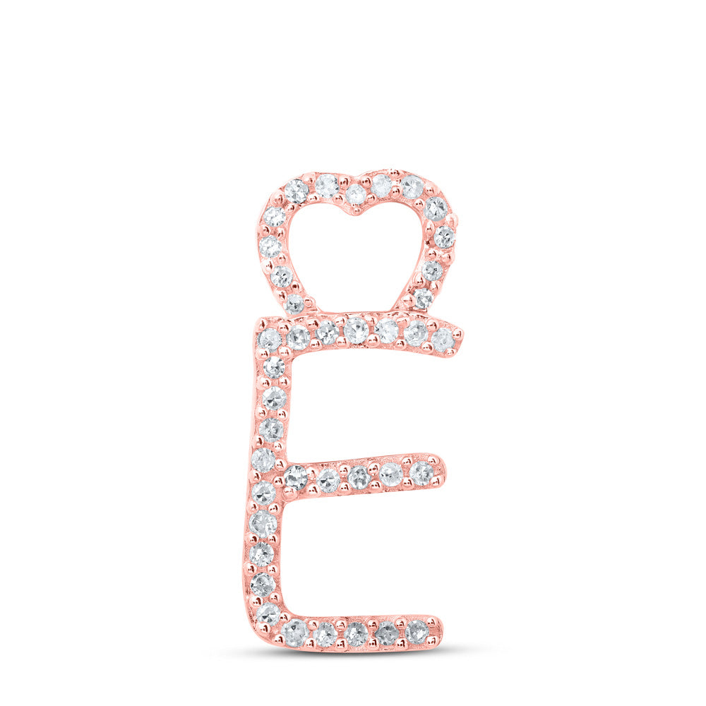10K Rose Gold Womens Round Diamond Heart Letter Pendant