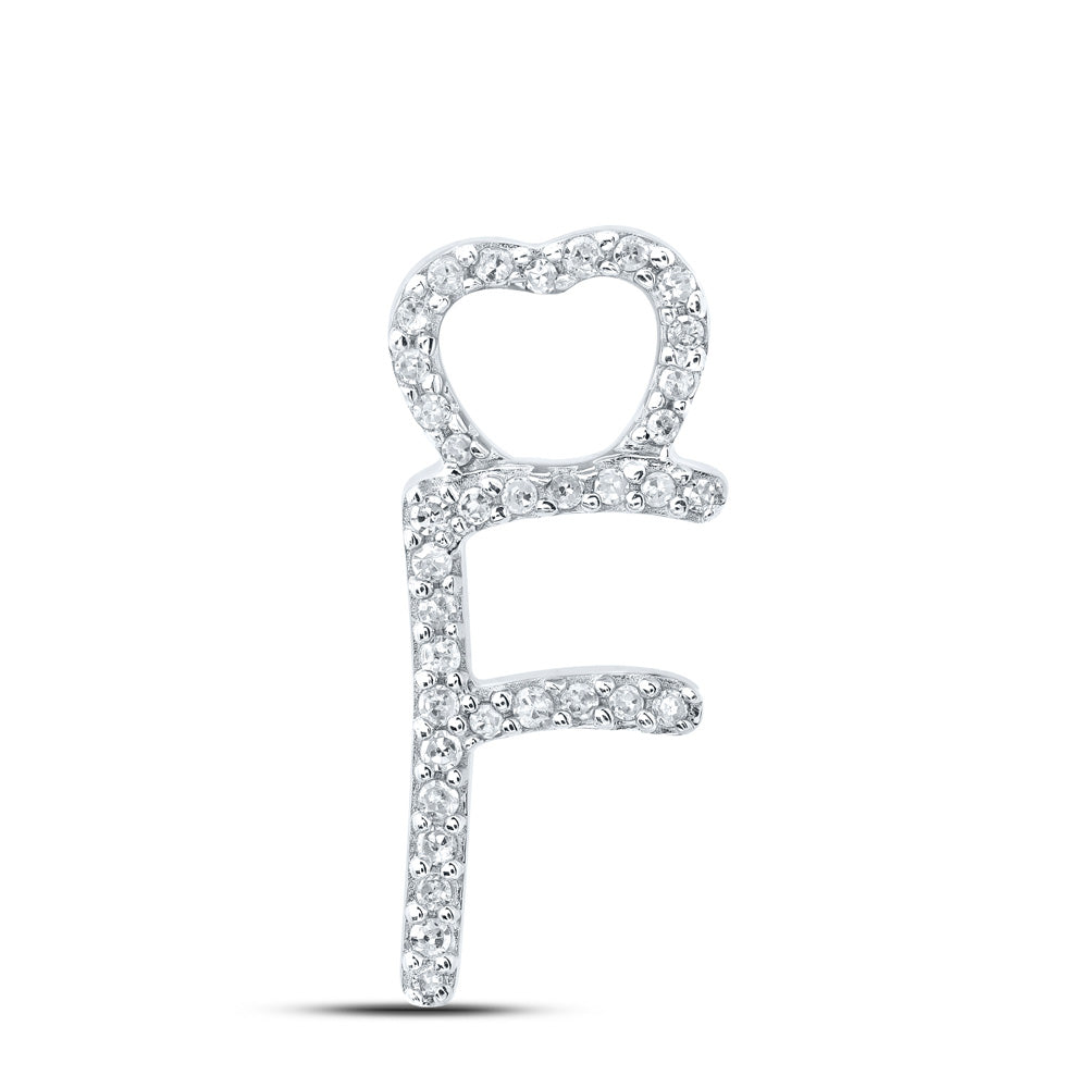 10K White Gold Womens Round Diamond Heart Letter Pendant