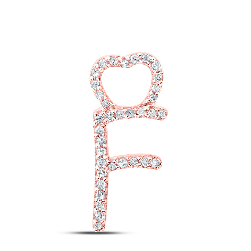 10K Rose Gold Womens Round Diamond Heart Letter Pendant