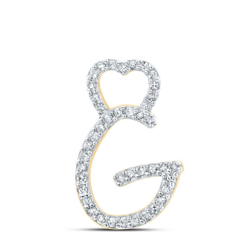 10K Yellow Gold Womens Round Diamond Heart Letter Pendant