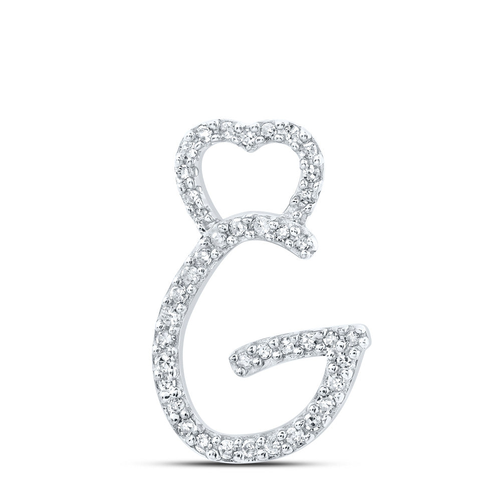 10K White Gold Womens Round Diamond Heart Letter Pendant