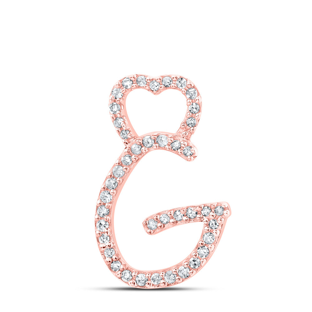 10K Rose Gold Womens Round Diamond Heart Letter Pendant