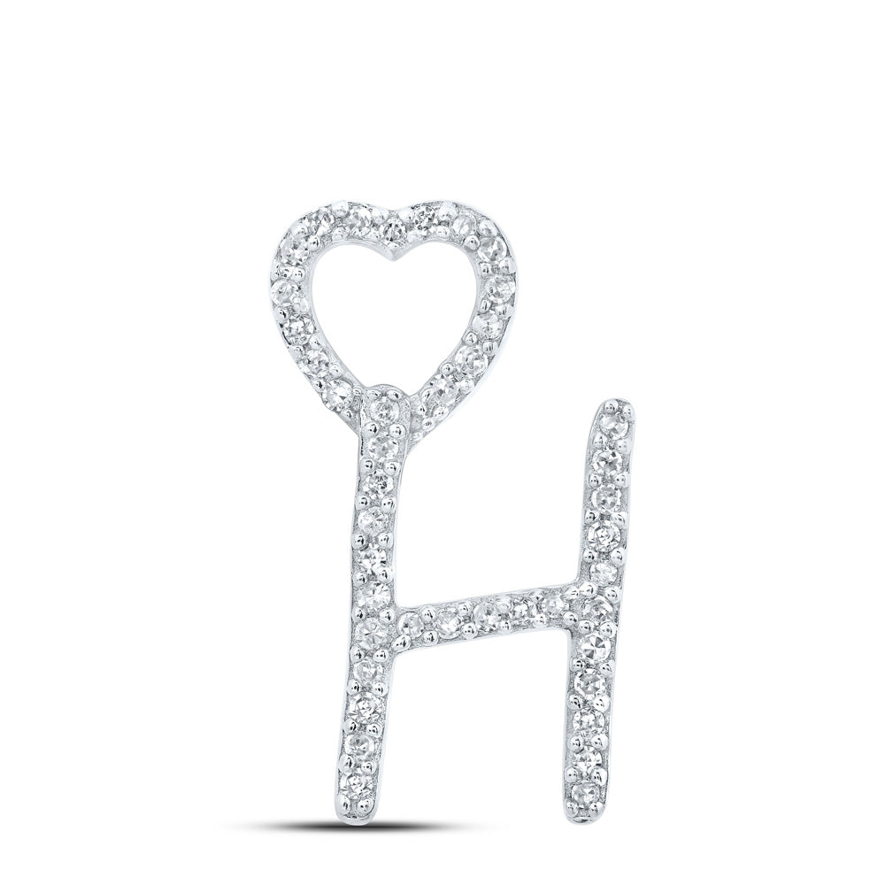 10K White Gold Womens Round Diamond Heart Letter Pendant
