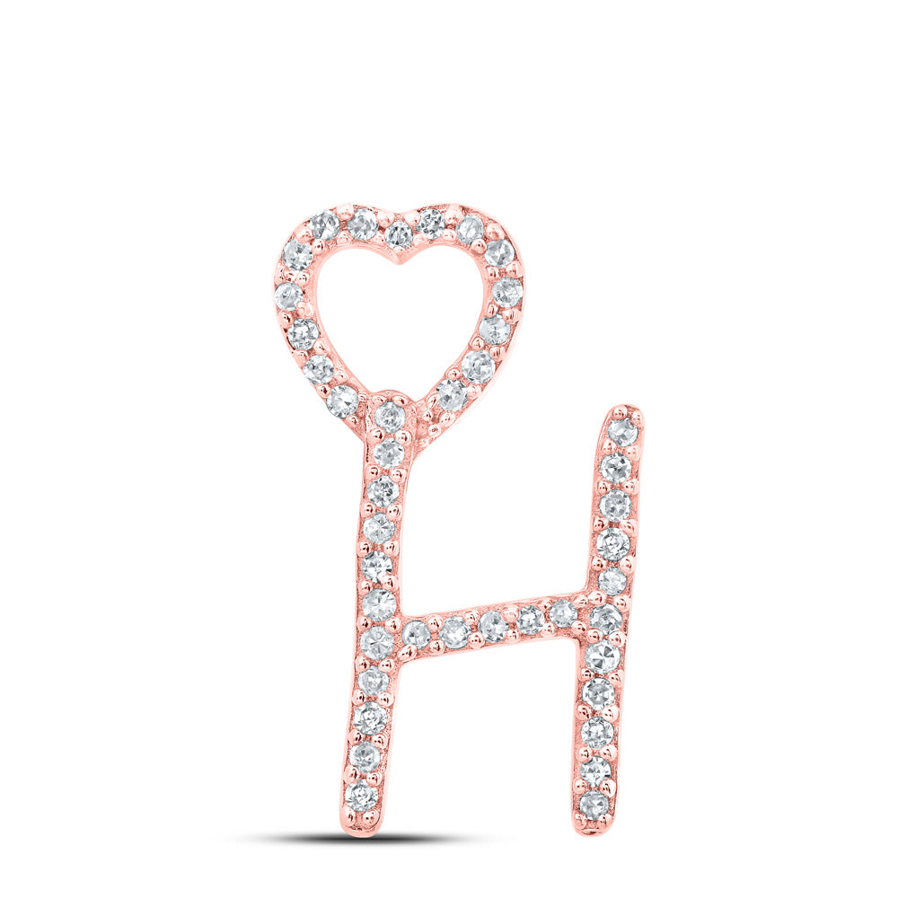 10K Rose Gold Womens Round Diamond Heart Letter Pendant