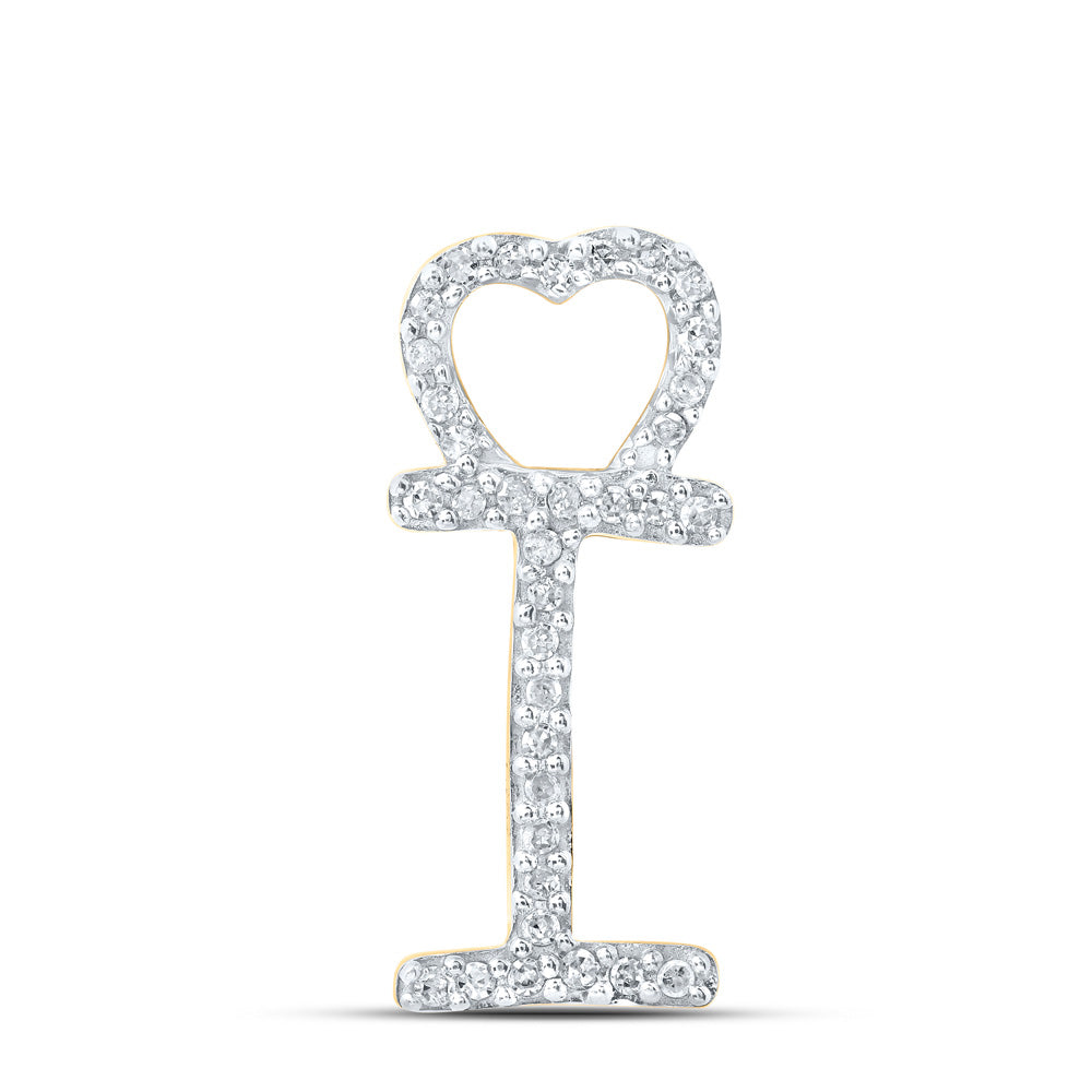 10K Yellow Gold Womens Round Diamond Heart Letter Pendant