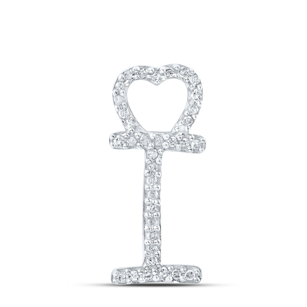 10K White Gold Womens Round Diamond Heart Letter Pendant