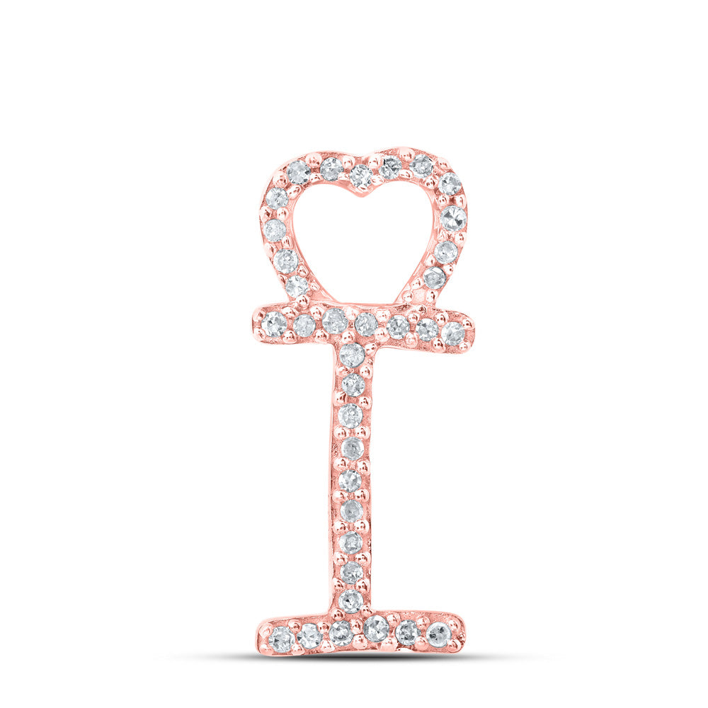 10K Rose Gold Womens Round Diamond Heart Letter Pendant