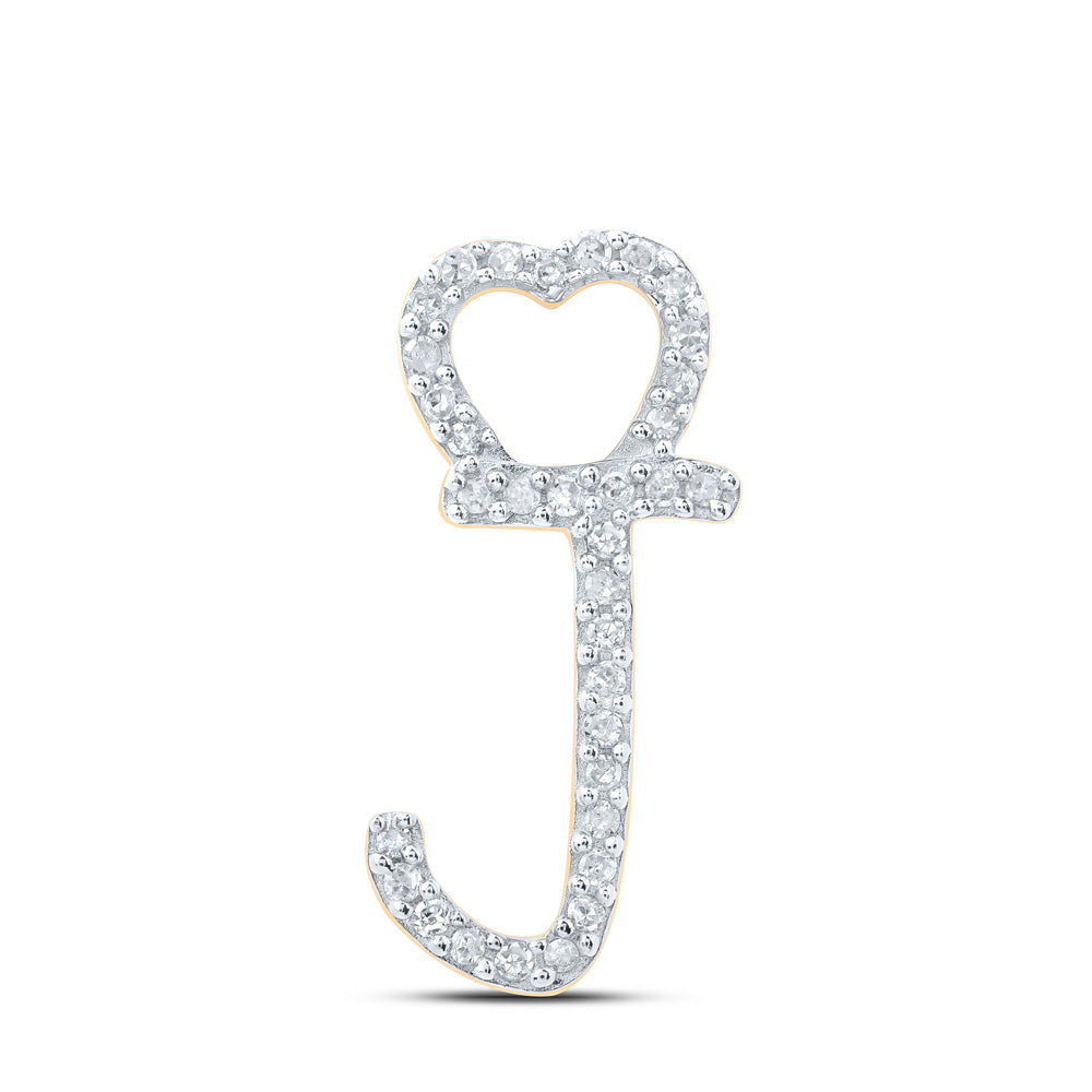 10K Yellow Gold Womens Round Diamond Heart Letter Pendant