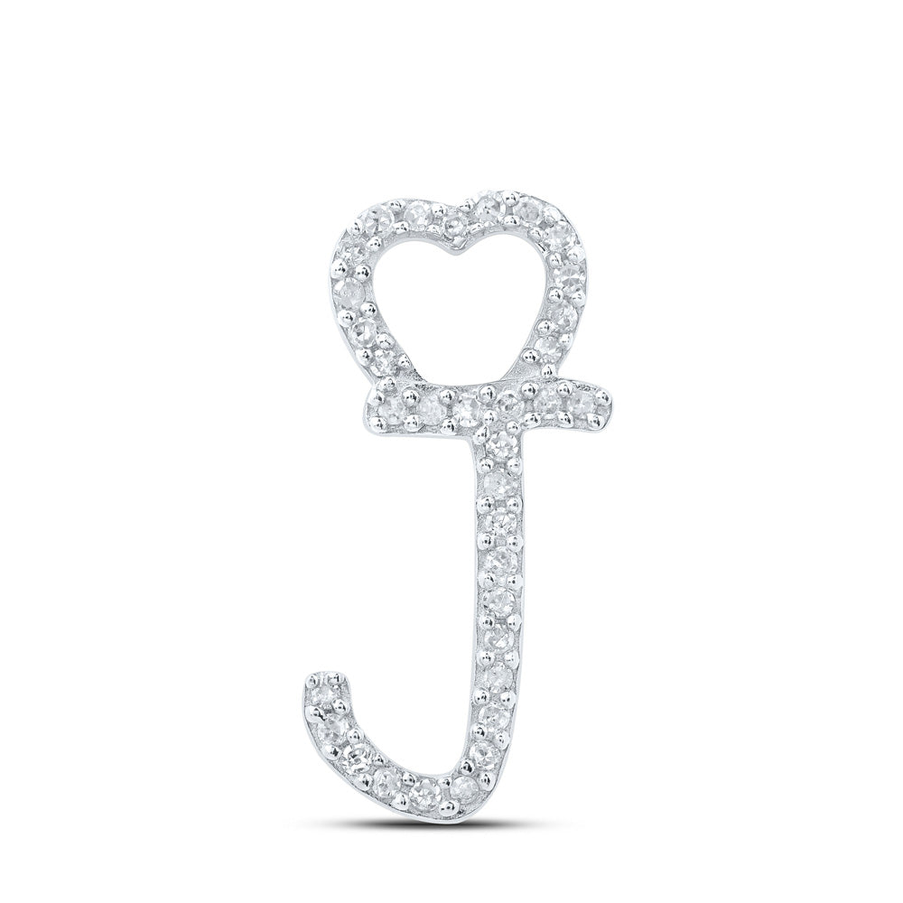 10K White Gold Womens Round Diamond Heart Letter Pendant